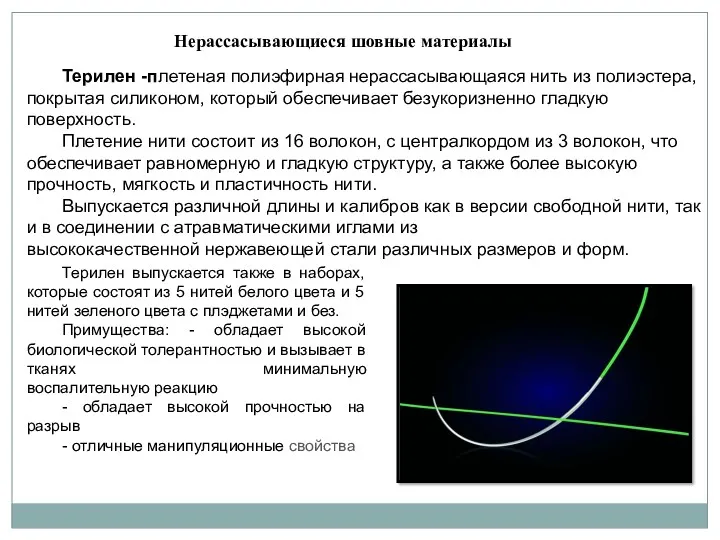 Нерассасывающиеся шовные материалы Терилен -плетеная полиэфирная нерассасывающаяся нить из полиэстера,