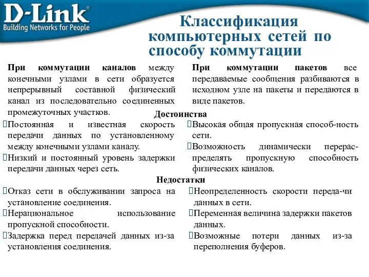 компьютерных сетей по Классификация способу коммутации При коммутации каналов между