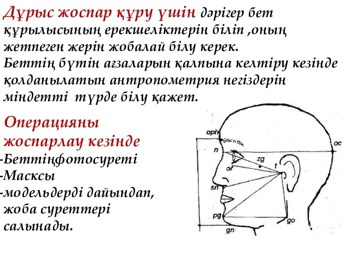 Дұрыс жоспар құру үшін дәрігер бет құрылысының ерекшеліктерін біліп ,оның