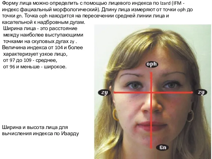Форму лица можно определить с помощью лицевого индекса по Izard