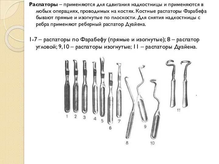 Распаторы – применяются для сдвигания надкостницы и применяются в любых