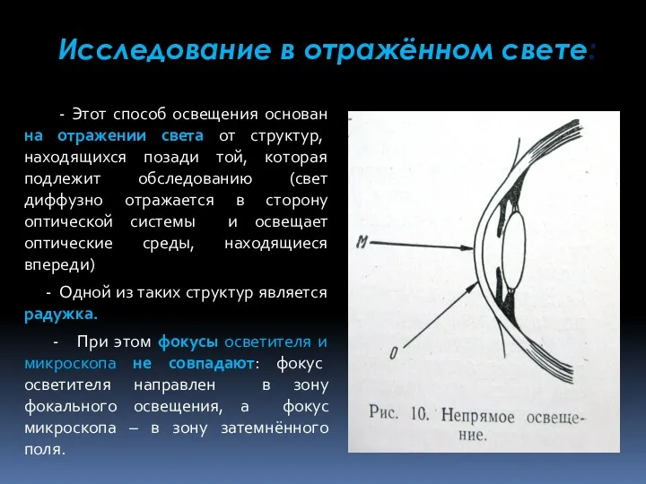 Исследование в отражённом свете: - Этот способ освещения основан на