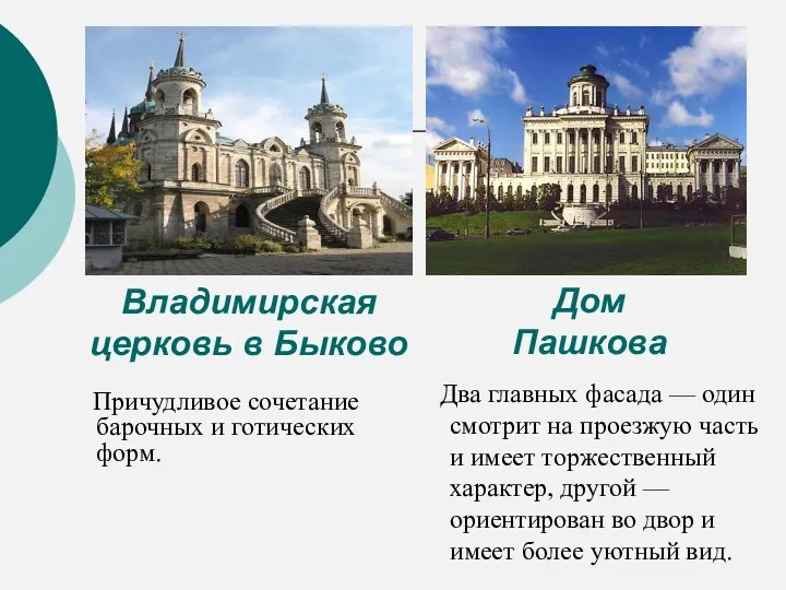 Владимирская церковь в Быково Дом Пашкова Два главных фасада —