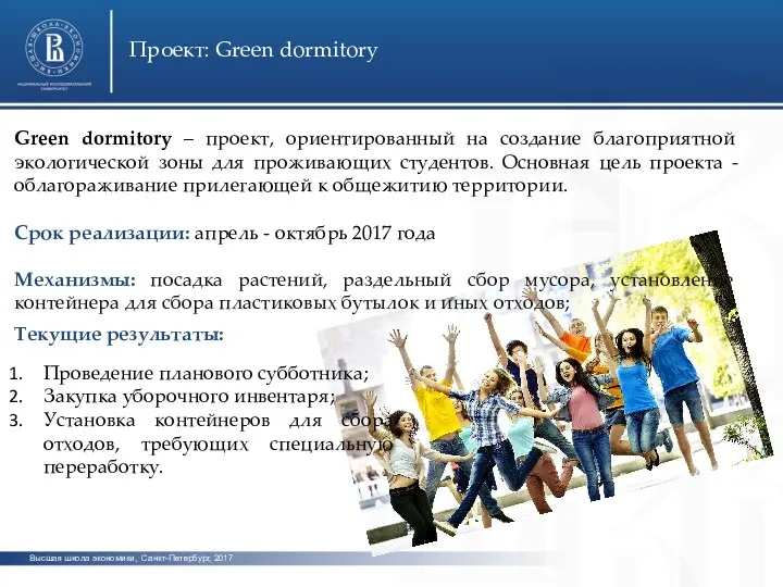 Высшая школа экономики, Санкт-Петербург, 2017 Проект: Green dormitory фото фото Green dormitory –
