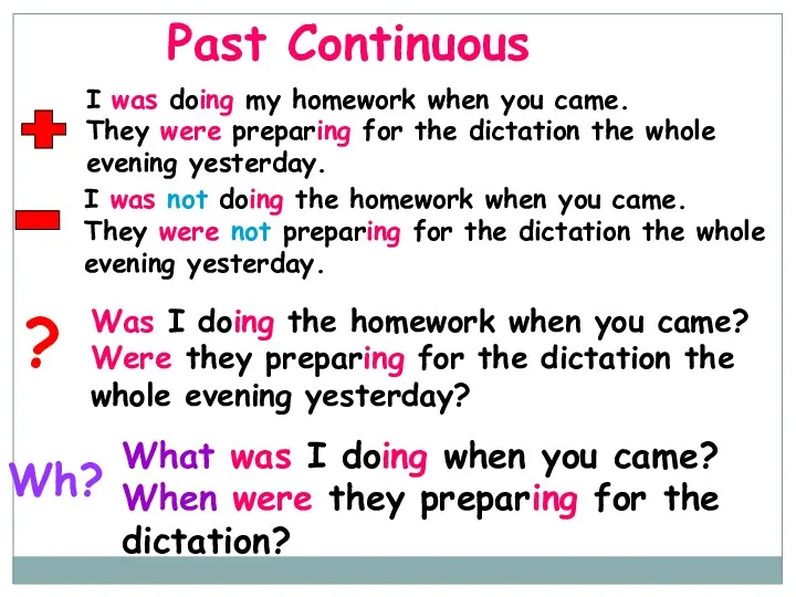 Past Continuous ? Wh? I was doing my homework when