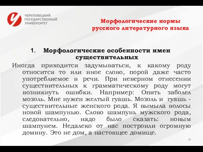 Морфологические нормы русского литературного языка Морфологические особенности имен существительных Иногда приходится задумываться, к