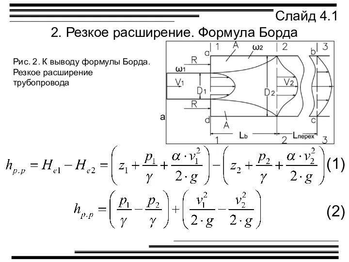 2. Резкое расширение. Формула Борда Слайд 4.1 Рис. 2. К