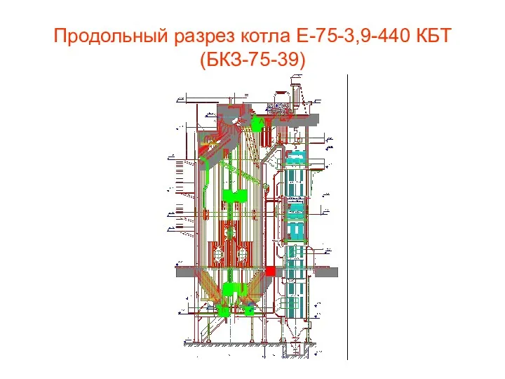 Продольный разрез котла Е-75-3,9-440 КБТ (БКЗ-75-39)