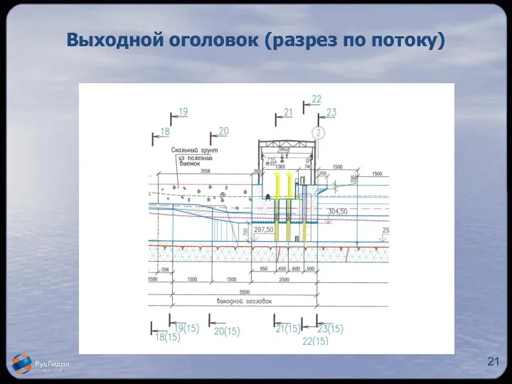 Выходной оголовок (разрез по потоку)