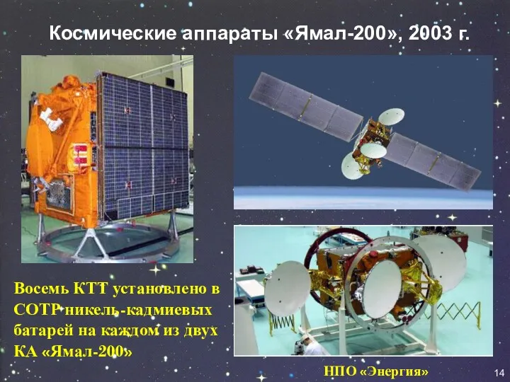 Космические аппараты «Ямал-200», 2003 г. 14 Восемь КТТ установлено в