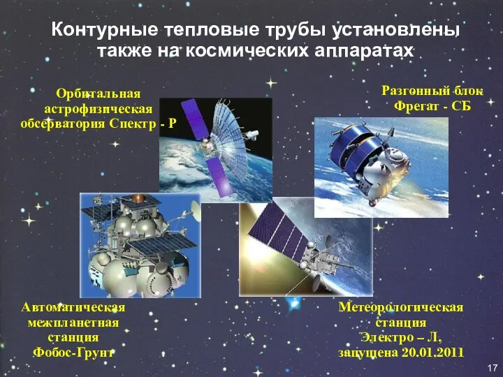 Контурные тепловые трубы установлены также на космических аппаратах 17 Метеорологическая