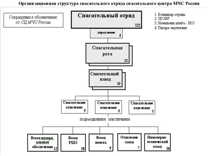Организационная структура спасательного отряда спасательного центра МЧС России