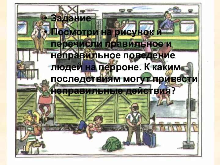 Задание Посмотри на рисунок и перечисли правильное и неправильное поведение