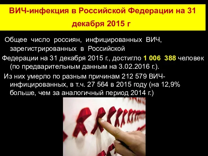 ВИЧ-инфекция в Российской Федерации на 31 декабря 2015 г. Общее