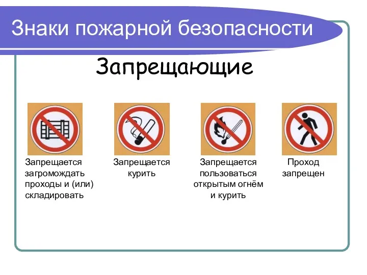 Знаки пожарной безопасности Запрещающие Запрещается загромождать проходы и (или) складировать