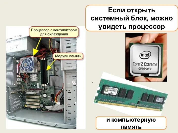 . Если открыть системный блок, можно увидеть процессор и компьютерную память