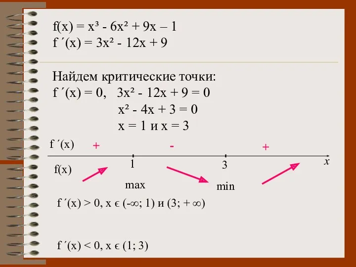 f(x) = x³ - 6x² + 9x – 1 f