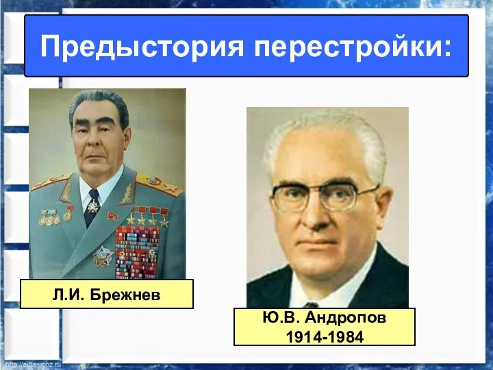 Предыстория перестройки: Л.И. Брежнев Ю.В. Андропов 1914-1984