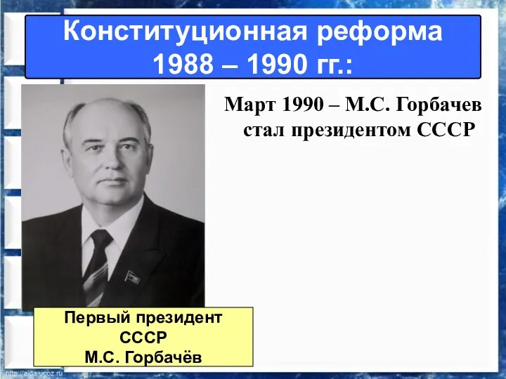 Конституционная реформа 1988 – 1990 гг.: Март 1990 – М.С. Горбачев стал президентом
