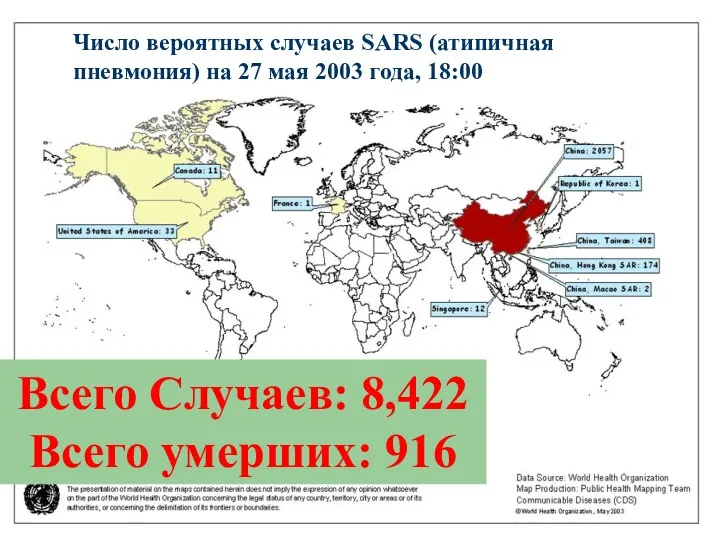 Всего Случаев: 8,422 Всего умерших: 916 Число вероятных случаев SARS