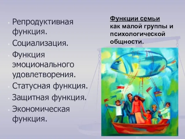 Функции семьи как малой группы и психологической общности. Репродуктивная функция.