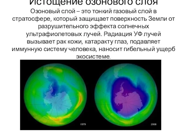 Истощение озонового слоя Озоновый слой – это тонкий газовый слой