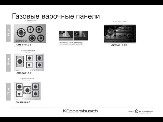 Газовые варочные панели GMS7651.0 E GMS 9751.0 E GMS 9651.0 E GKS9851.0 ED