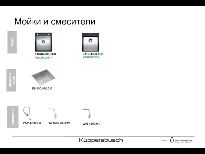 Мойки и смесители ESGK4500.1ED EAGK4500.1ED ES 550/400.0 E VAP 4700.0