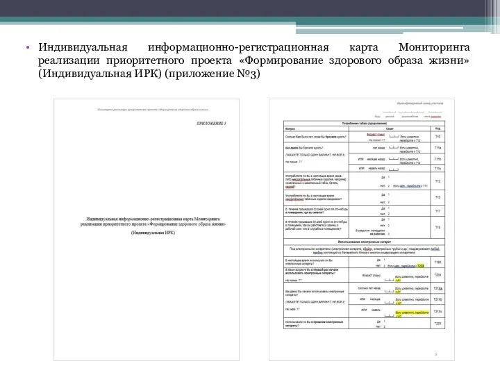 Индивидуальная информационно-регистрационная карта Мониторинга реализации приоритетного проекта «Формирование здорового образа жизни» (Индивидуальная ИРК) (приложение №3)