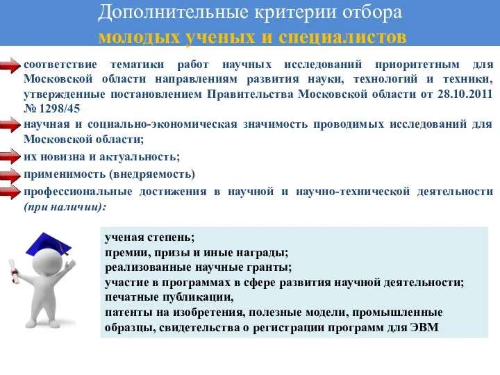 соответствие тематики работ научных исследований приоритетным для Московской области направлениям