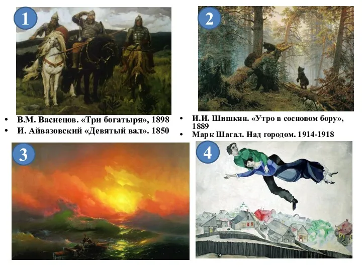 В.М. Васнецов. «Три богатыря», 1898 И. Айвазовский «Девятый вал». 1850
