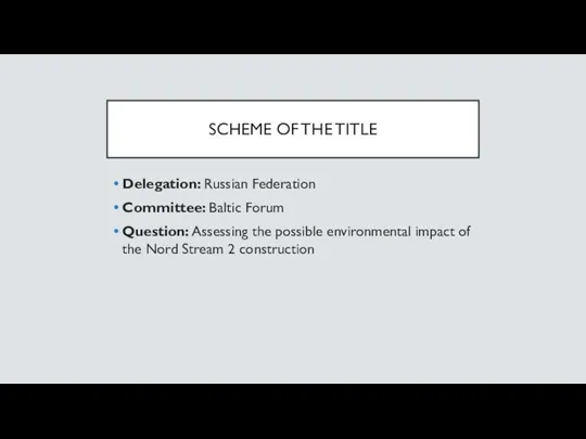 SCHEME OF THE TITLE Delegation: Russian Federation Committee: Baltic Forum