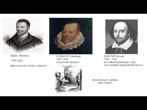 ШЕКСПИР Уильям 1564 - 1616 английский драматург, поэт; был актером королевской труппы СЕРВАНТЕС