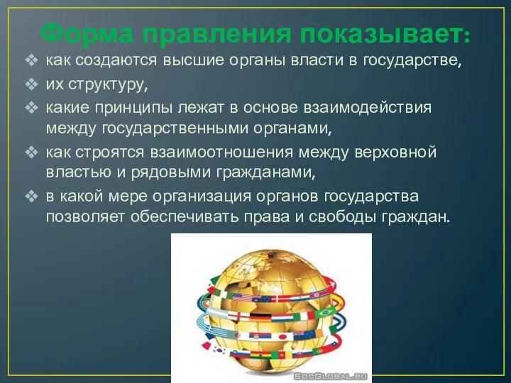 Форма правления показывает: как создаются высшие органы власти в государстве,