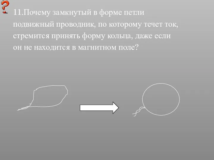 11.Почему замкнутый в форме петли подвижный проводник, по которому течет