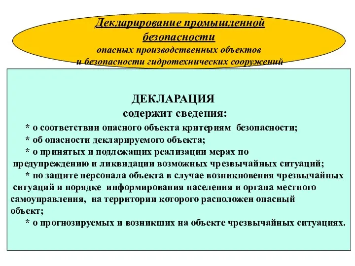 * Декларирование промышленной безопасности опасных производственных объектов и безопасности гидротехнических