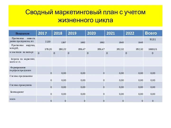 Сводный маркетинговый план с учетом жизненного цикла