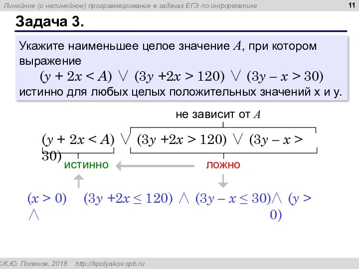 Задача 3. Укажите наименьшее целое значение А, при котором выражение