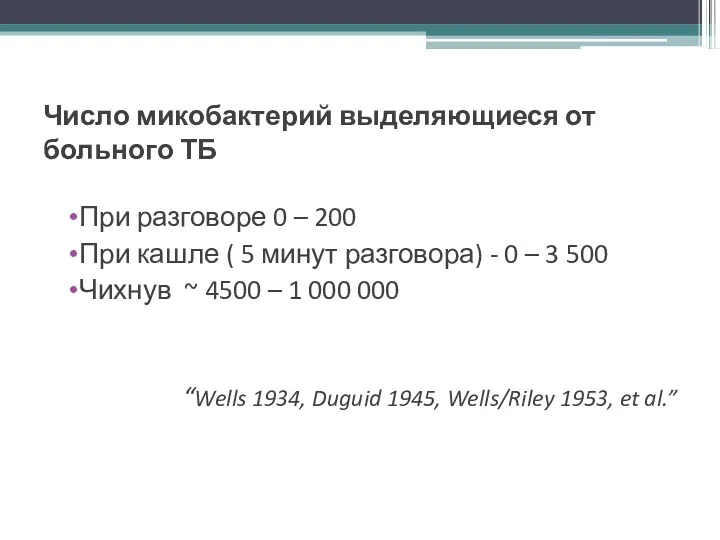 Число микобактерий выделяющиеся от больного ТБ При разговоре 0 –