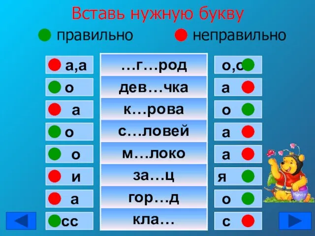 Вставь нужную букву правильно неправильно о а,а а о о