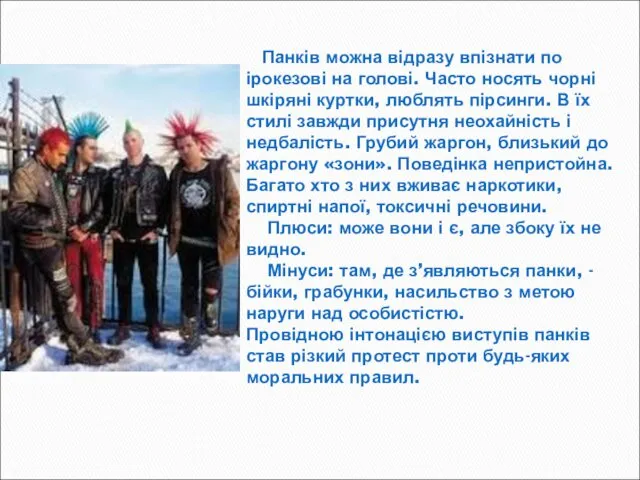 Панків можна відразу впізнати по ірокезові на голові. Часто носять