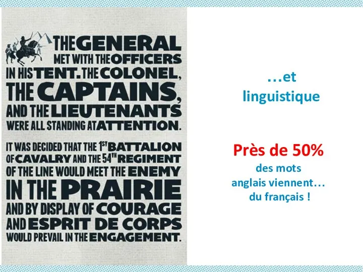 …et linguistique Près de 50% des mots anglais viennent… du français !