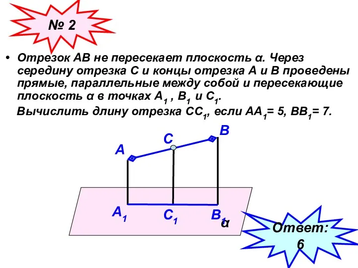 Отрезок АВ не пересекает плоскость α. Через середину отрезка С