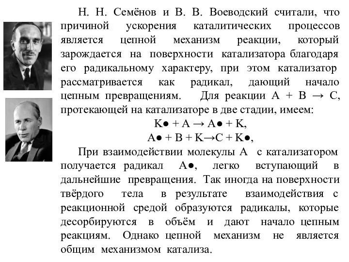 Н. Н. Семёнов и В. В. Воеводский считали, что причиной