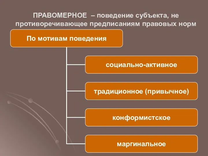 ПРАВОМЕРНОЕ – поведение субъекта, не противоречивающее предписаниям правовых норм