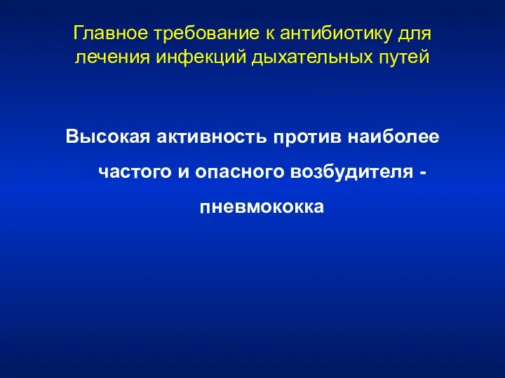 Главное требование к антибиотику для лечения инфекций дыхательных путей Высокая