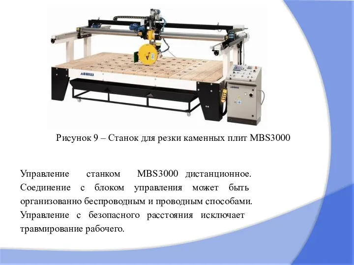 Рисунок 9 – Станок для резки каменных плит MBS3000 Управление