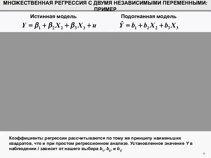 Коэффициенты регрессии рассчитываются по тому же принципу наименьших квадратов, что