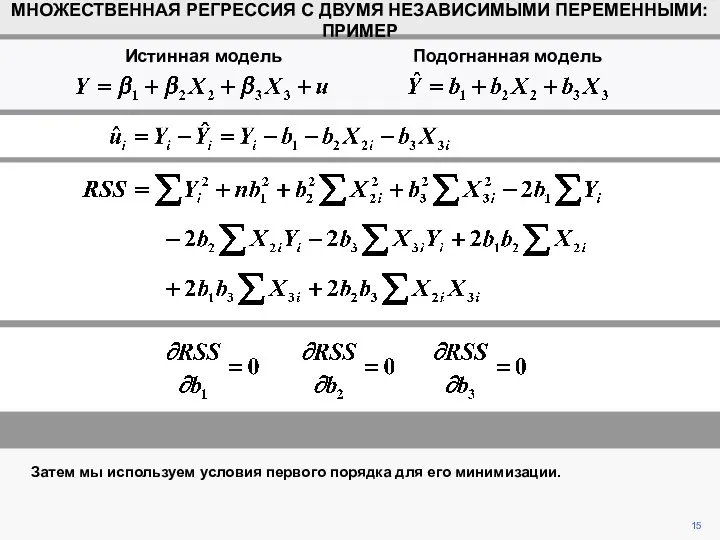 15 МНОЖЕСТВЕННАЯ РЕГРЕССИЯ С ДВУМЯ НЕЗАВИСИМЫМИ ПЕРЕМЕННЫМИ: ПРИМЕР Затем мы