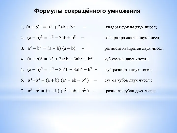 Формулы сокращённого умножения